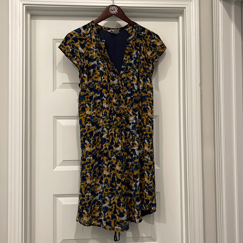 H&M yellow and blue abstract pattern button front dress 10